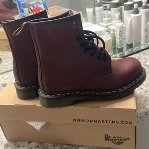 Burgundy dr marten smooth combat boots